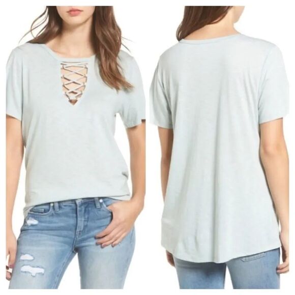 Socialite Tops - Socialite Grommet Lace-Up Tee XS
